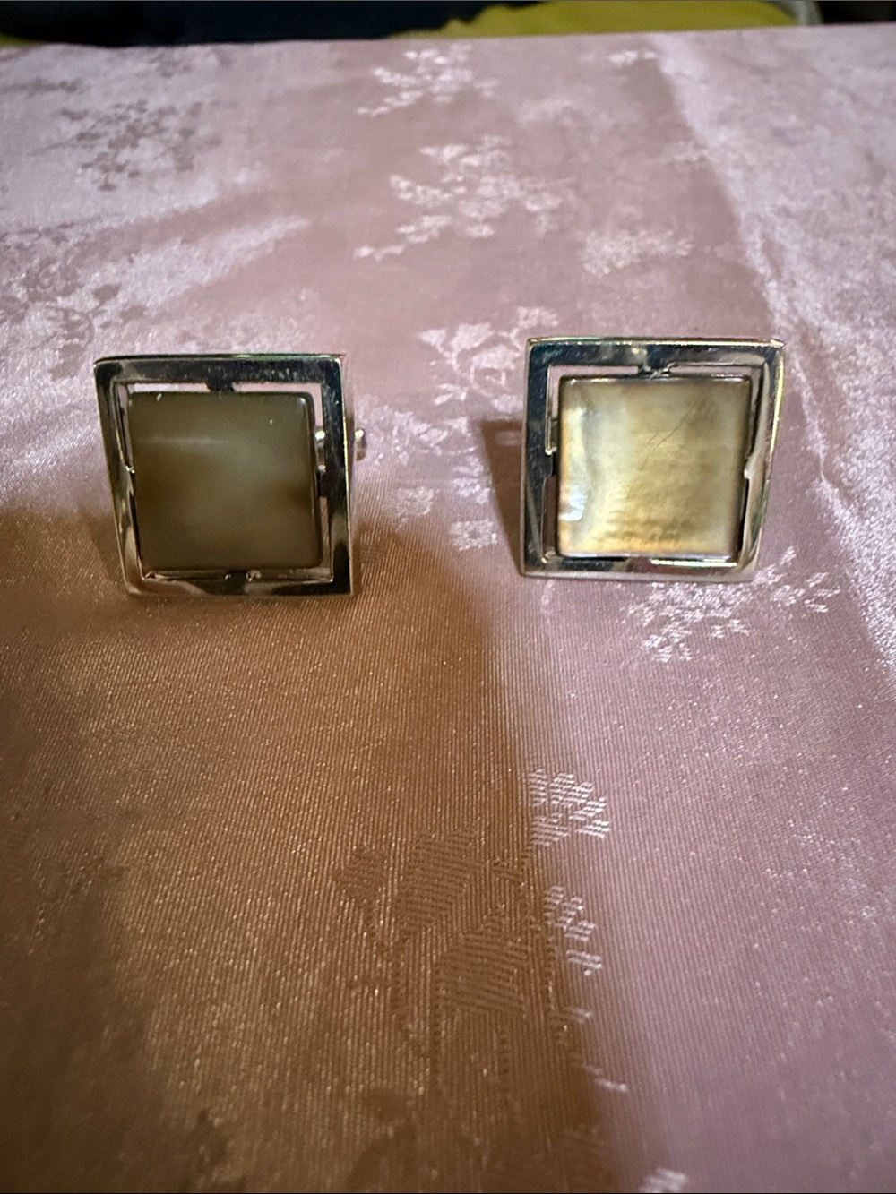 Vintage Square Mother-of-Pearl Cufflinks in Silver Tone by Sarah Coventry